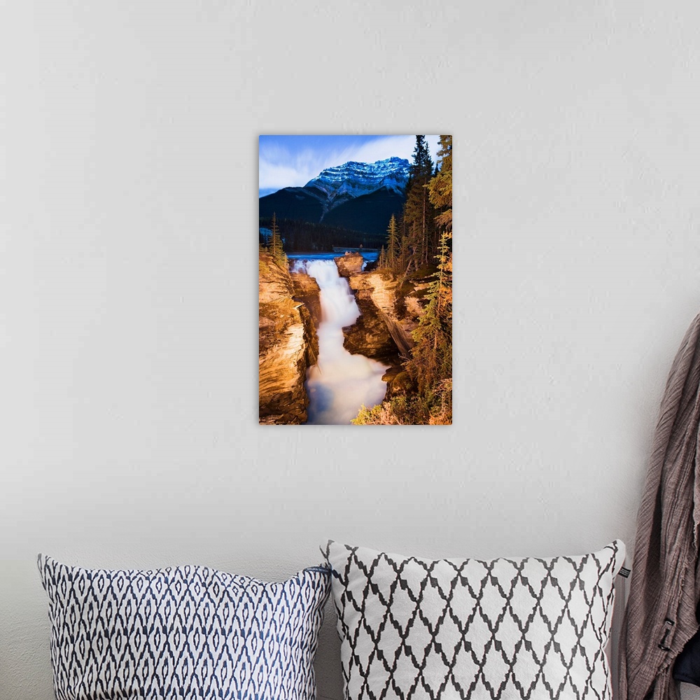 A bohemian room featuring Athabasca Falls And Mount Kerkeslin At Dusk, Alberta, Canada