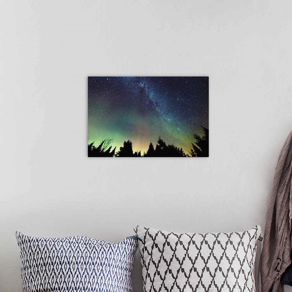 A bohemian room featuring Aurora Borealis And Milky Way, Mont-Tremblant National Park, Quebec, Canada