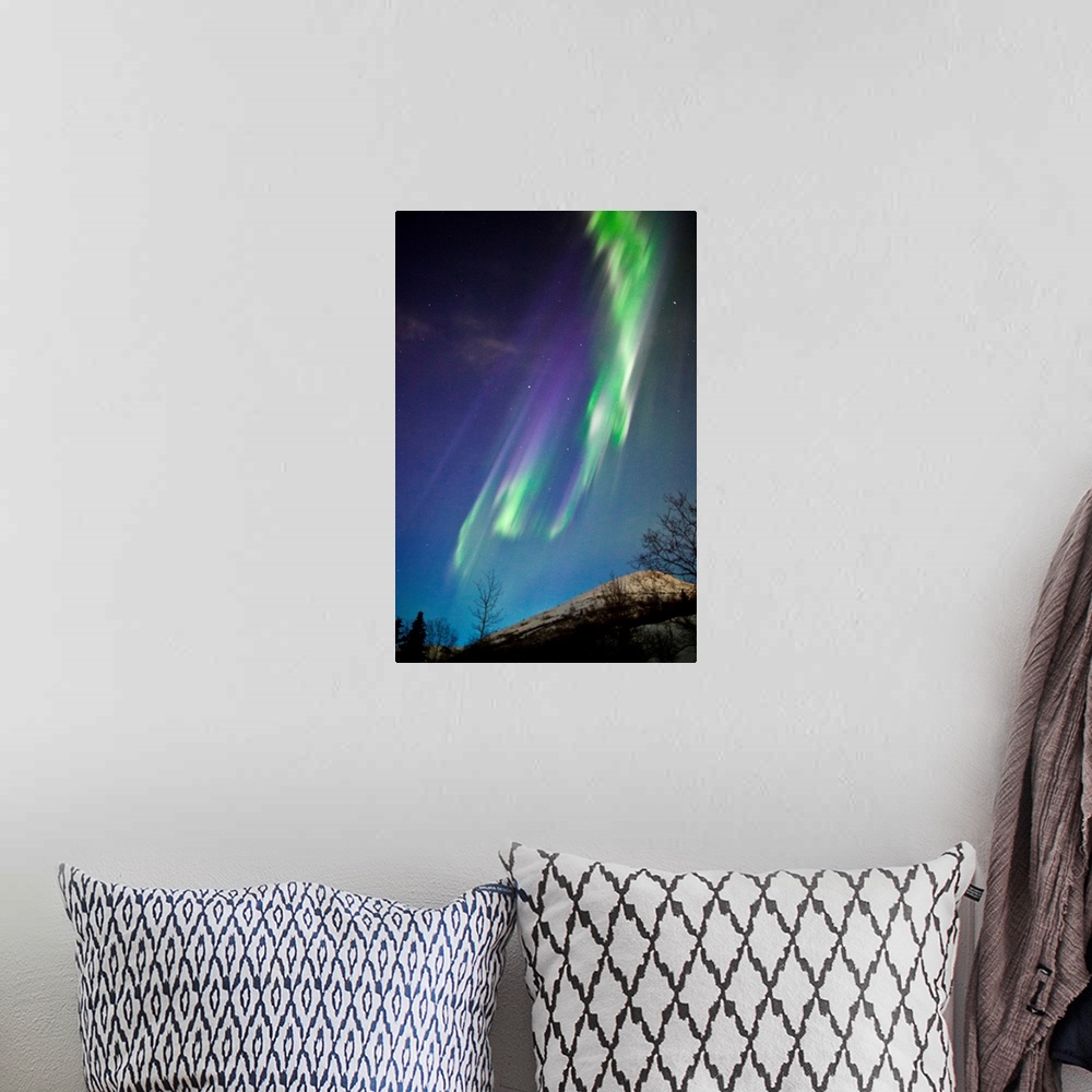 A bohemian room featuring Aurora Borealis Over The Chugach Mountains, Southcentral Alaska