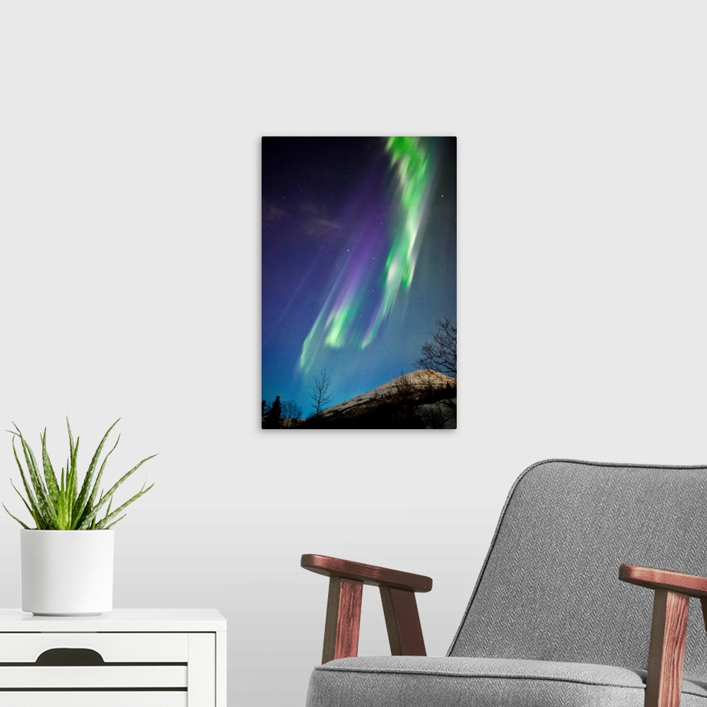 A modern room featuring Aurora Borealis Over The Chugach Mountains, Southcentral Alaska
