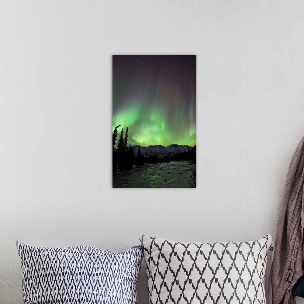 A bohemian room featuring Aurora Borealis Over The Wheaton River, Yukon, Canada