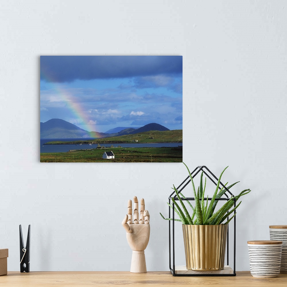 A bohemian room featuring Ballinskellig, Ring Of Kerry, Co Kerry, Ireland; Rainbow Over A Landscape