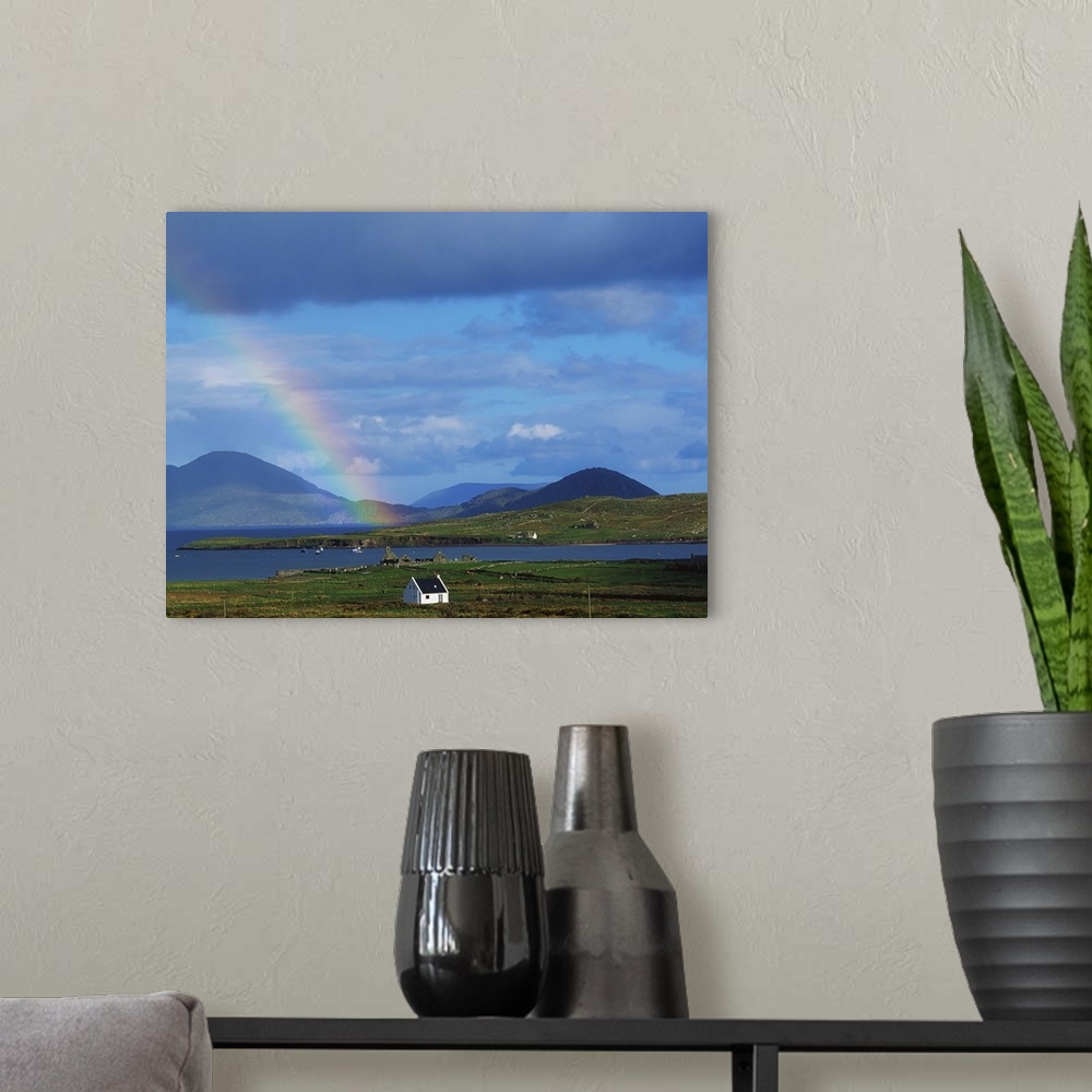A modern room featuring Ballinskellig, Ring Of Kerry, Co Kerry, Ireland; Rainbow Over A Landscape