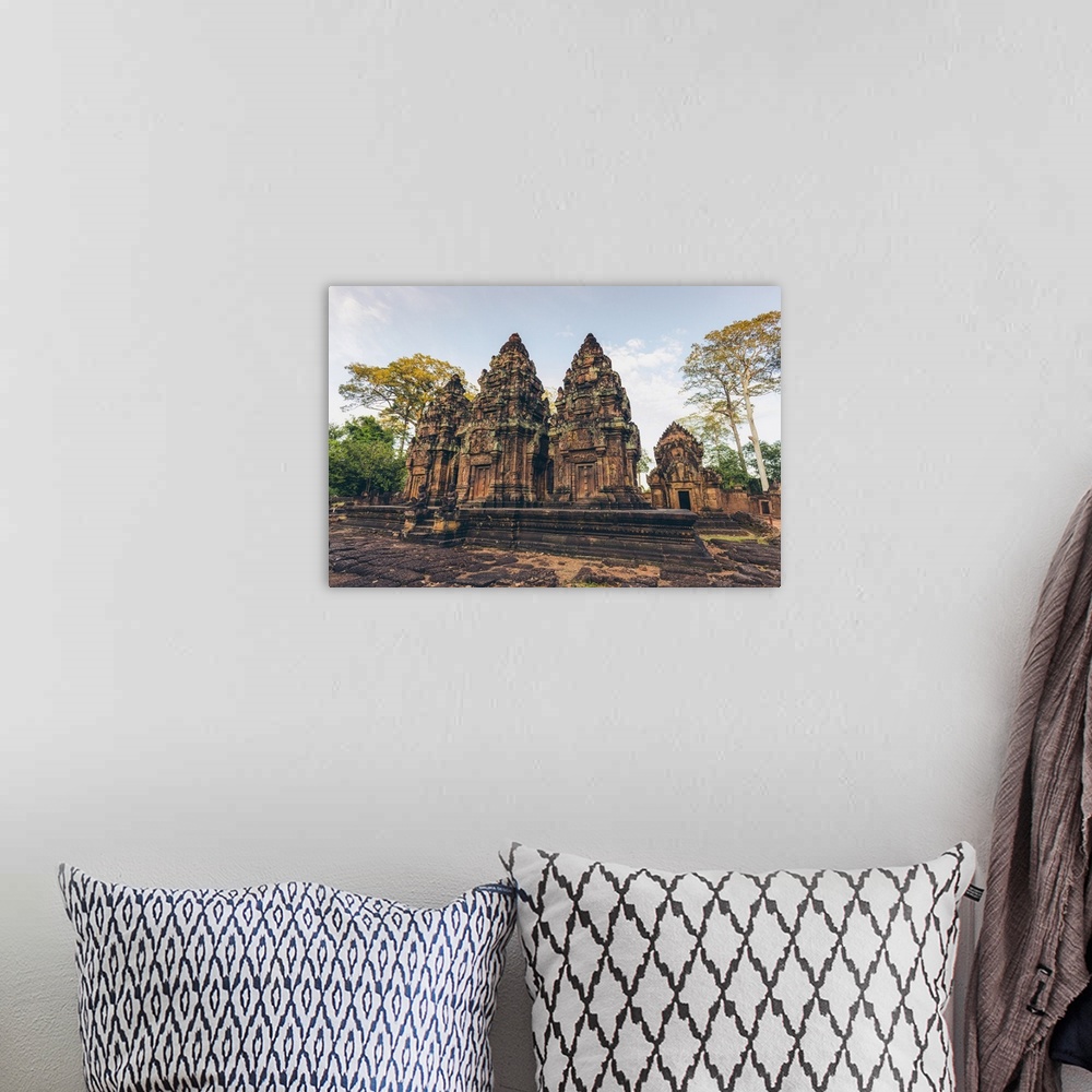 A bohemian room featuring Banteay Srei Temple, Angkor Wat complex; Siem Reap, Cambodia.