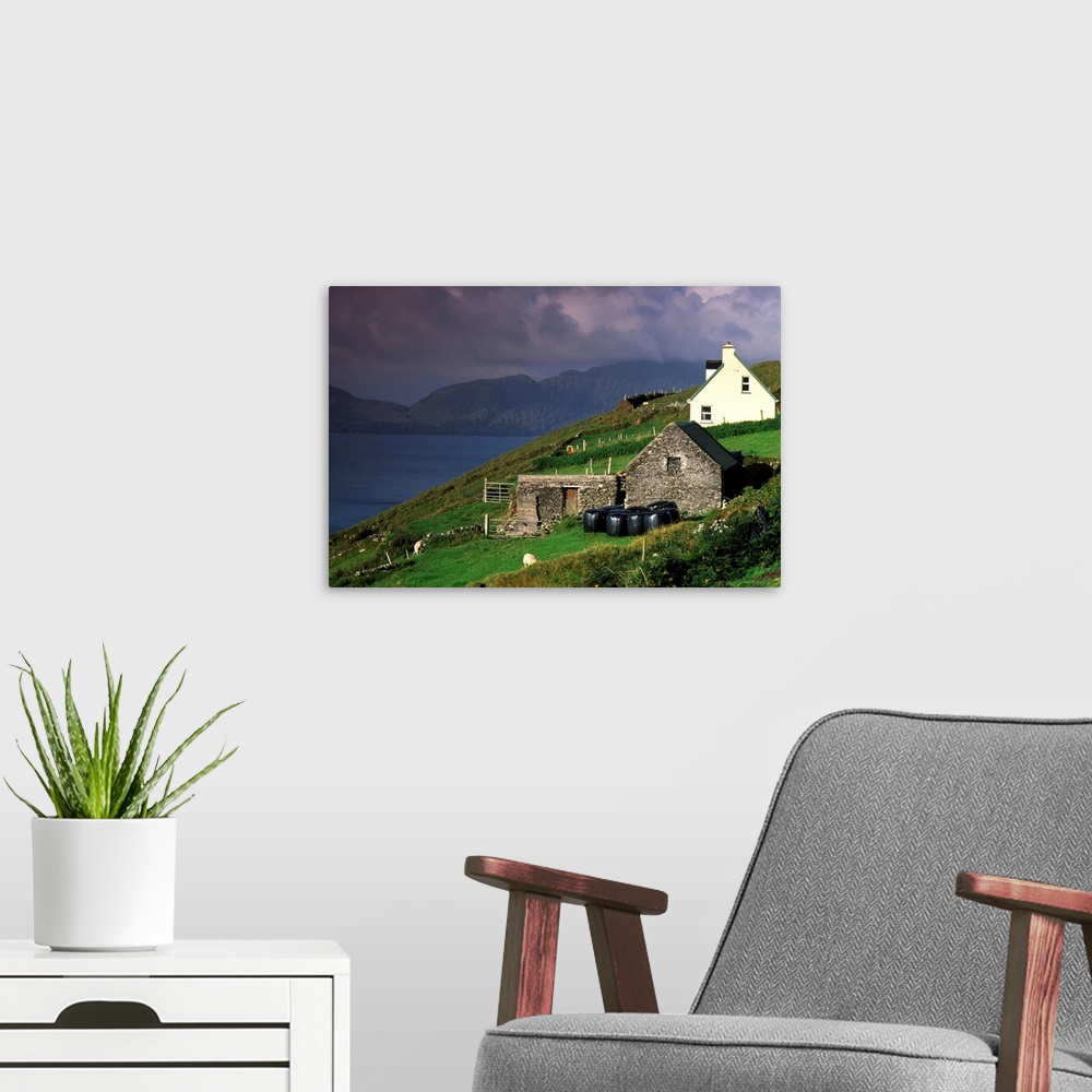 A modern room featuring Beara Peninsula, County Cork, Ireland; Rustic Farmhouses On Hill