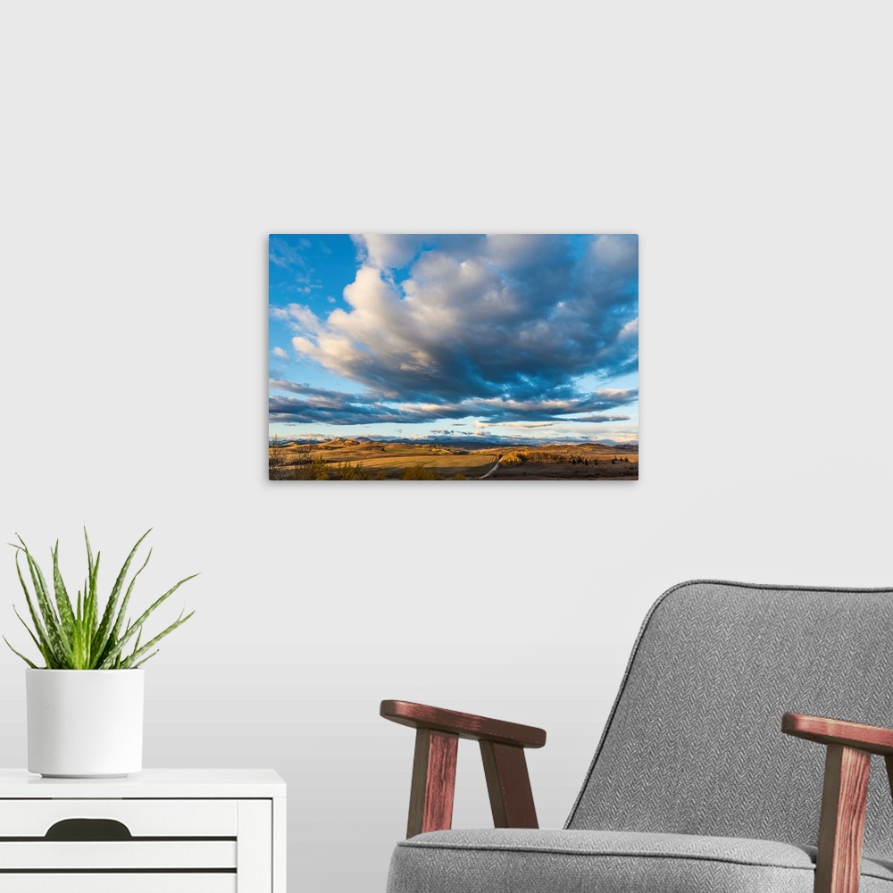 A modern room featuring Big prairie sky, near Longview, Alberta, Canada.