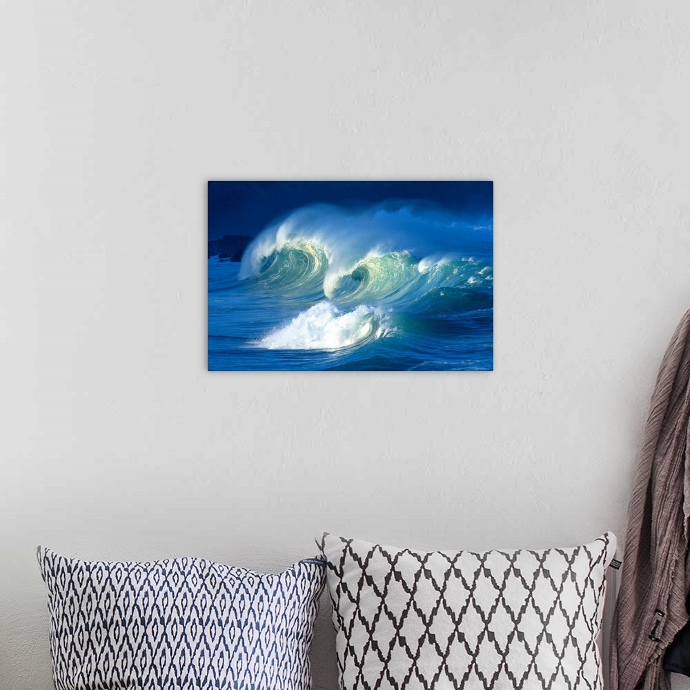 A bohemian room featuring Big Stormy Waves With White Caps Curling, Waimea Shore