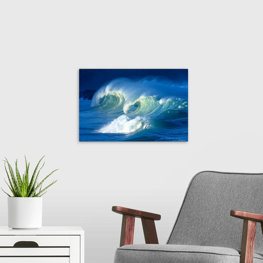A modern room featuring Big Stormy Waves With White Caps Curling, Waimea Shore