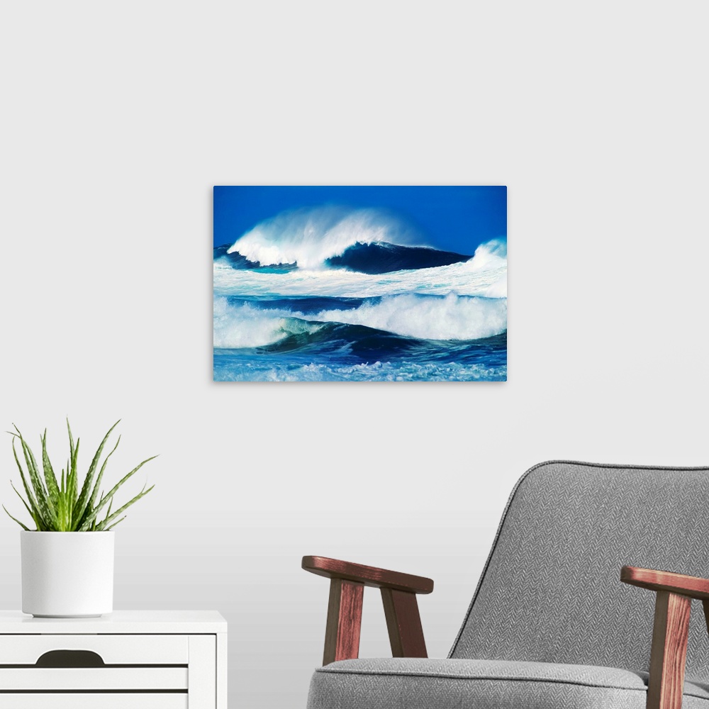 A modern room featuring Big Waves, Stormy Water With Whitewash And Spray