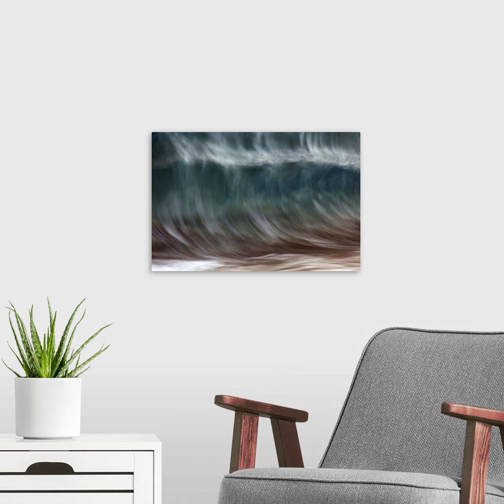A modern room featuring Blur of the motion of a wave, Hawaii, united states of America.