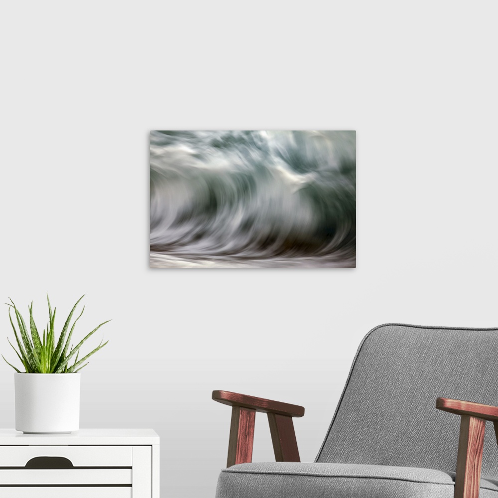 A modern room featuring Blur of the motion of a wave, Hawaii, united states of America.