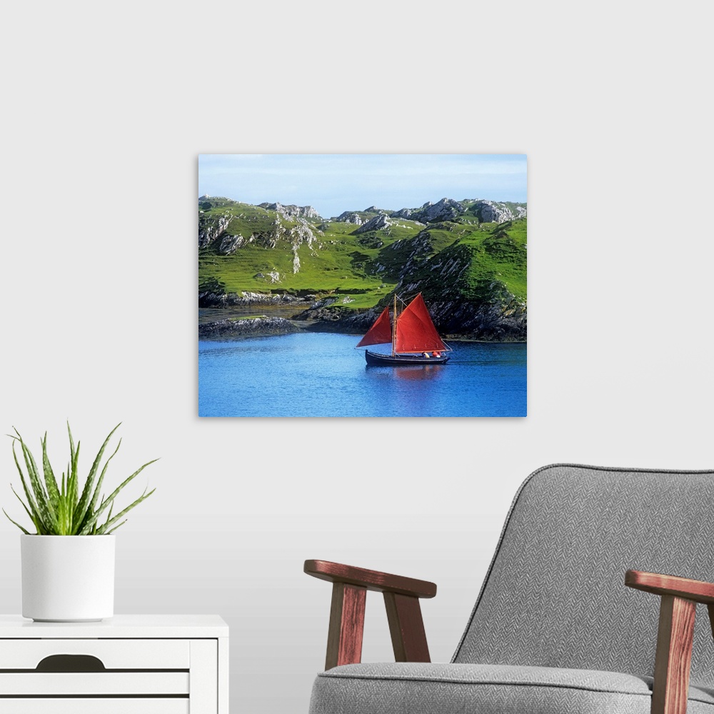 A modern room featuring Boat In The Sea, Galway Hooker, County Galway, Republic Of Ireland