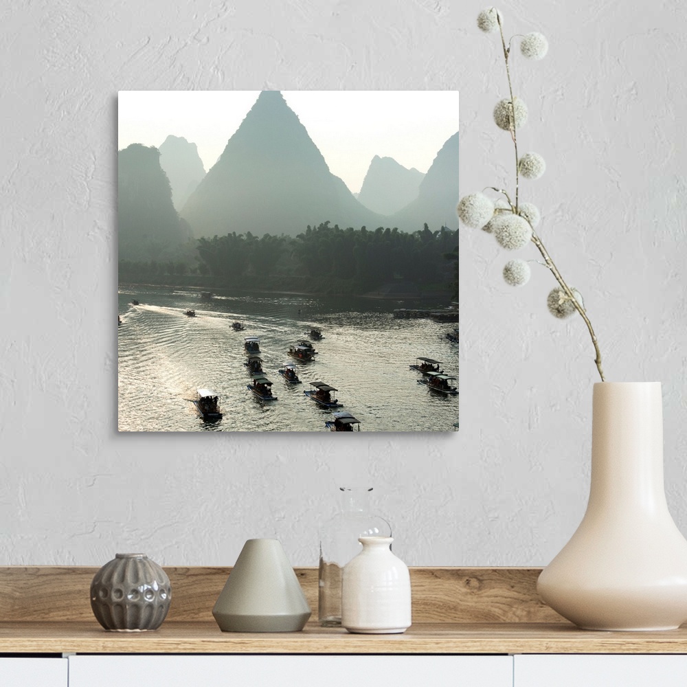 A farmhouse room featuring Boats Along The Li River At Sunset, Guilin, Guangxi, China