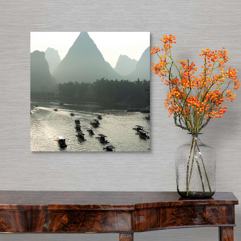 A traditional room featuring Boats Along The Li River At Sunset, Guilin, Guangxi, China