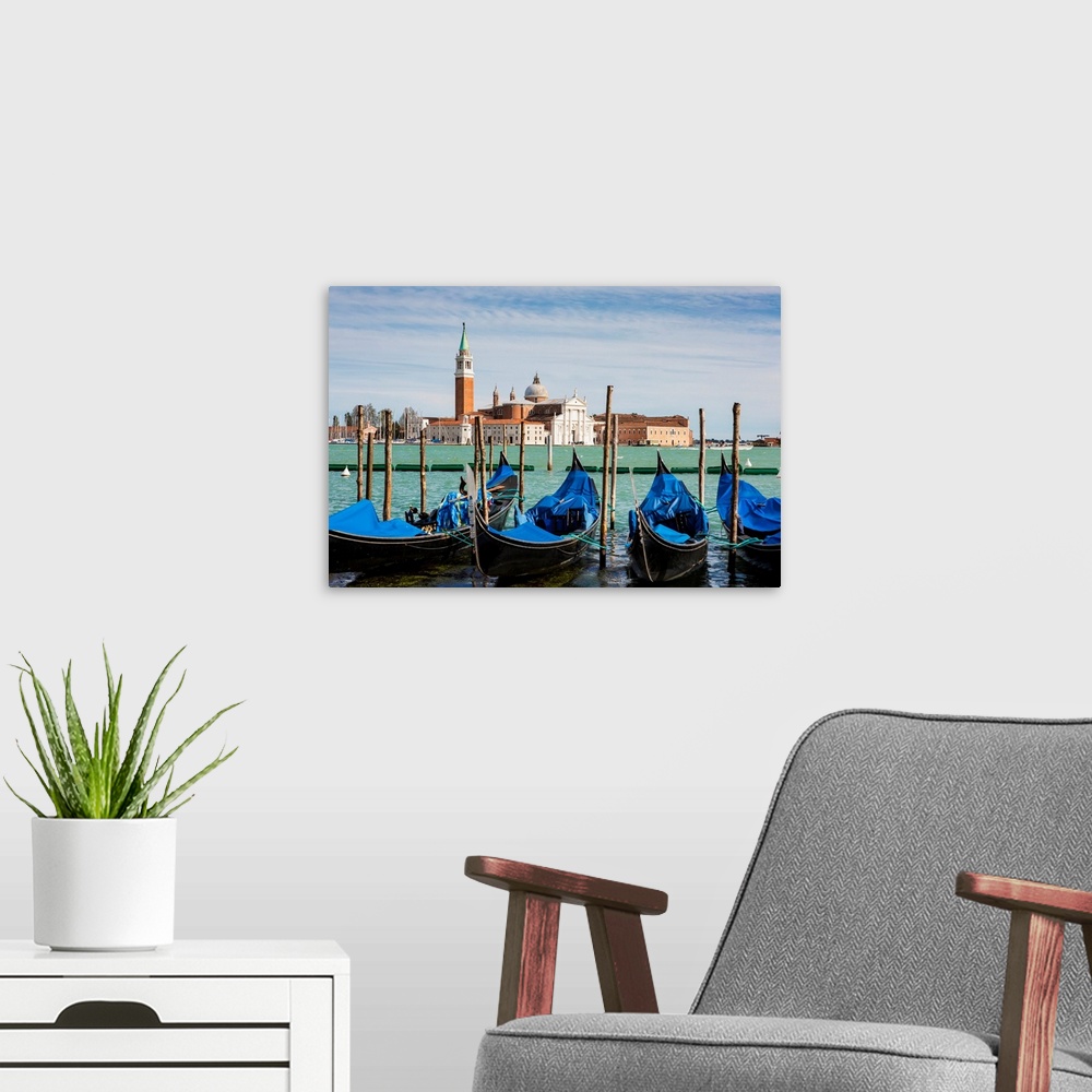 A modern room featuring Boats anchored at marina, Venice, Italy