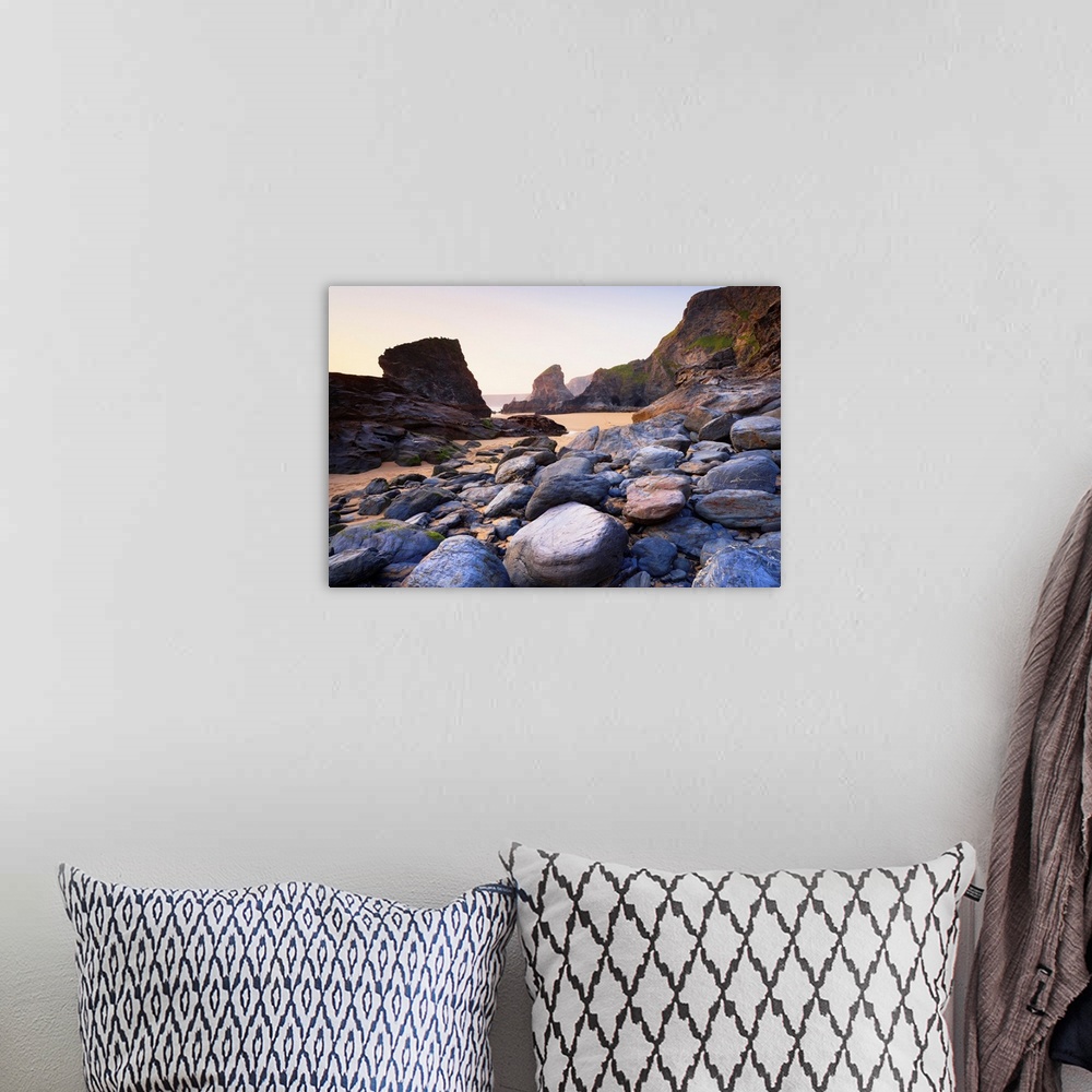A bohemian room featuring Boulders and Sea Stacks at Low Tide, Bedruthan Steps, Cornwall, England