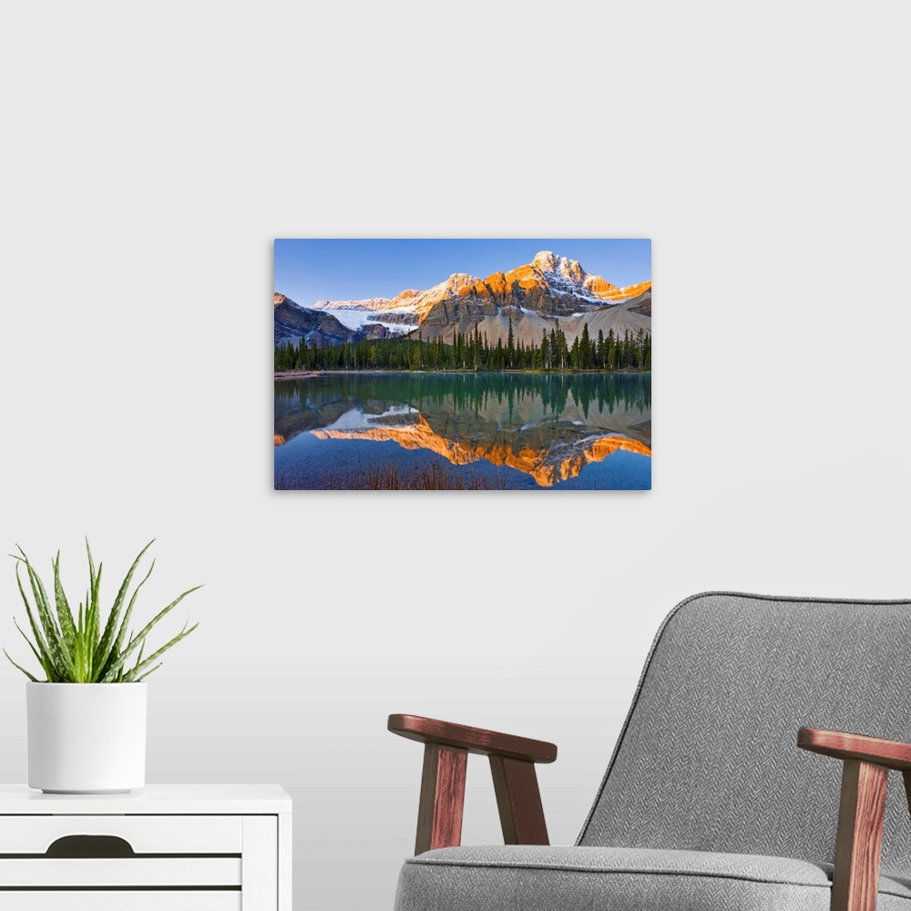 A modern room featuring Bow Lake And Crowfoot Mountain At Sunrise, Alberta, Canada