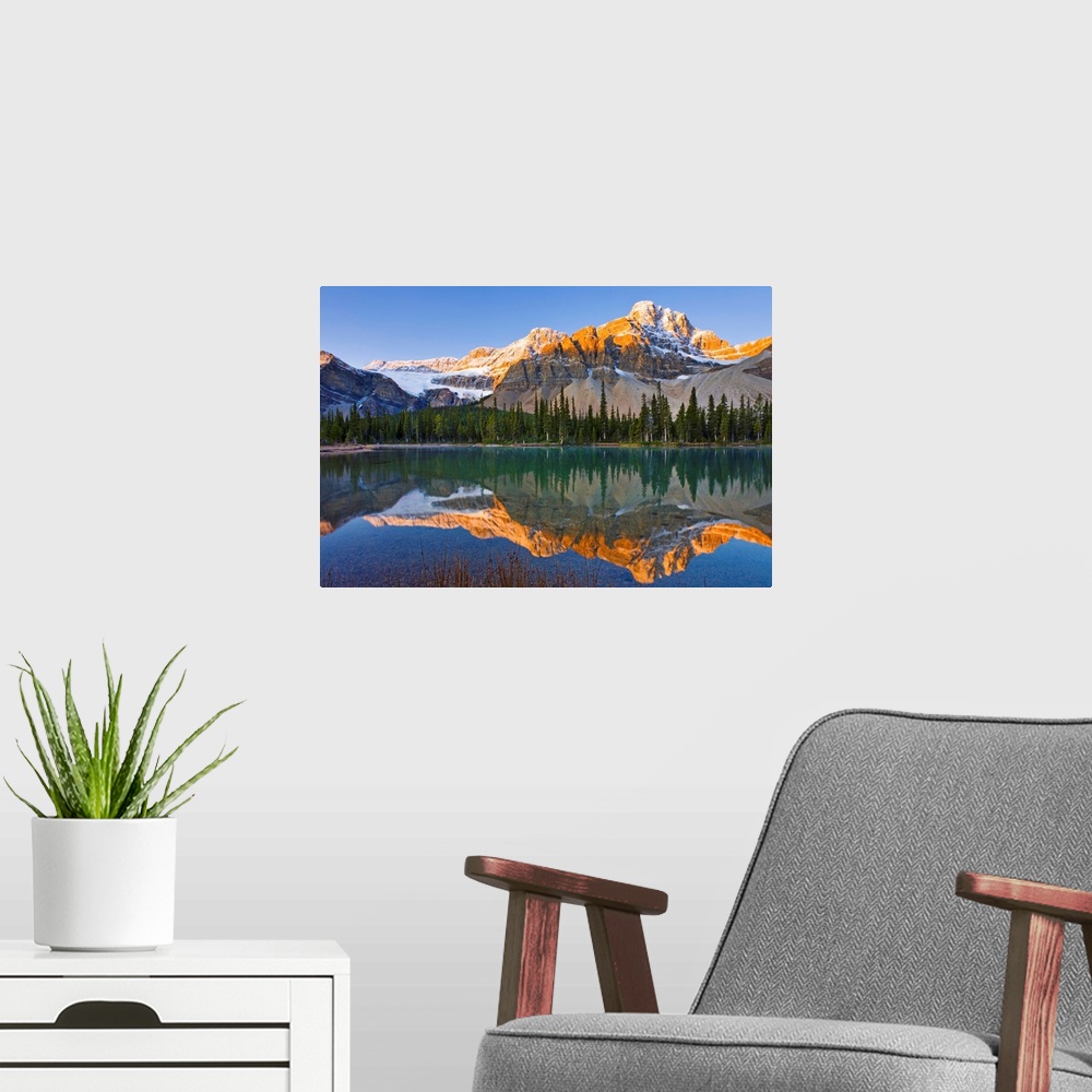 A modern room featuring Bow Lake And Crowfoot Mountain At Sunrise, Alberta, Canada