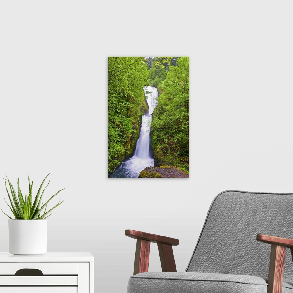 A modern room featuring Bridal Veil Falls In Columbia River Gorge National Scenic Area; Oregon, USA