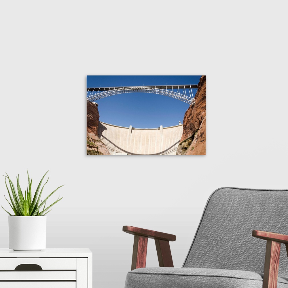 A modern room featuring Bridge Crossing Colorado River And Glen Canyon Dam, Arizona