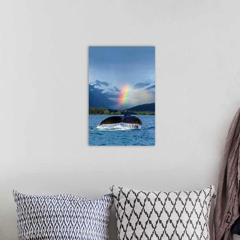 A bohemian room featuring Bright Rainbow Over Eagle Beach With A Fluking Humpback Whale, Alaska