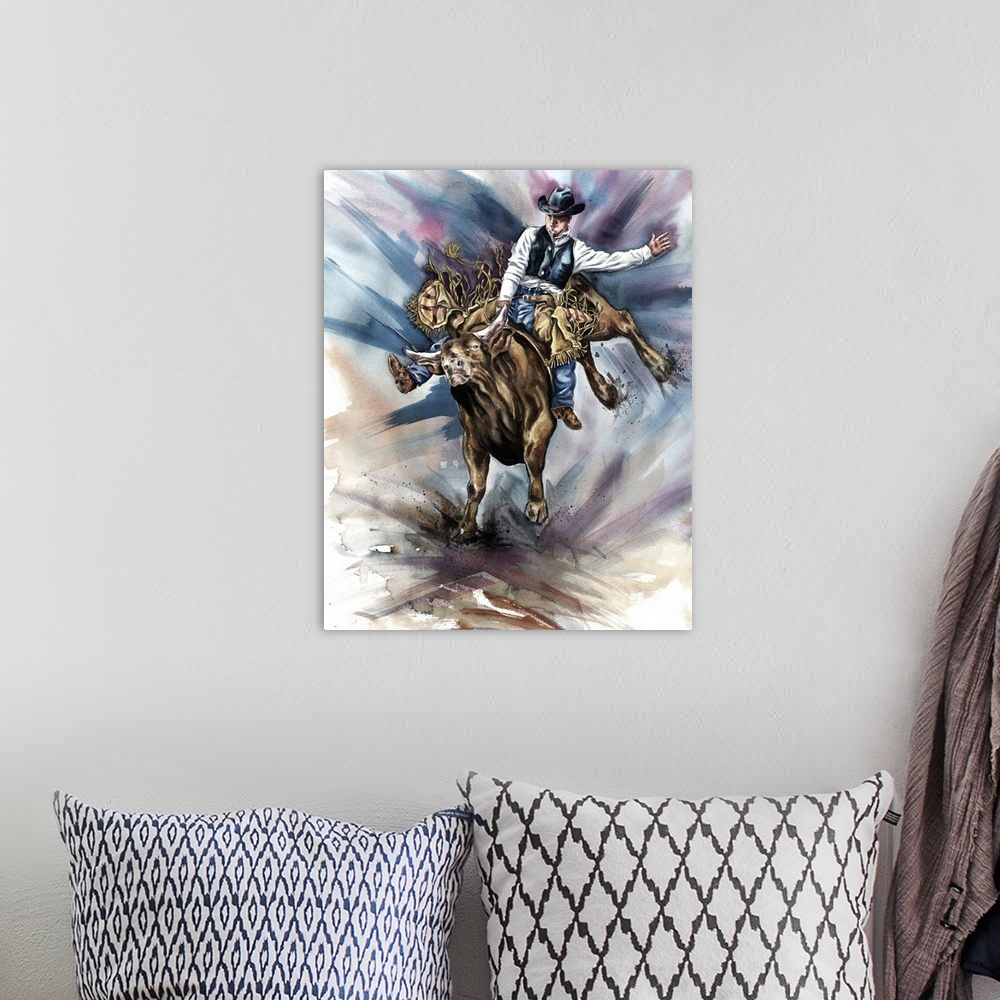 A bohemian room featuring Bull Bucking His Rider