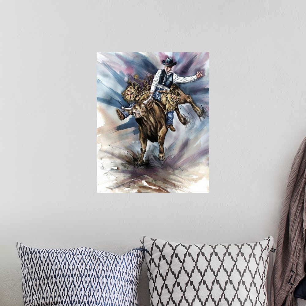 A bohemian room featuring Bull Bucking His Rider