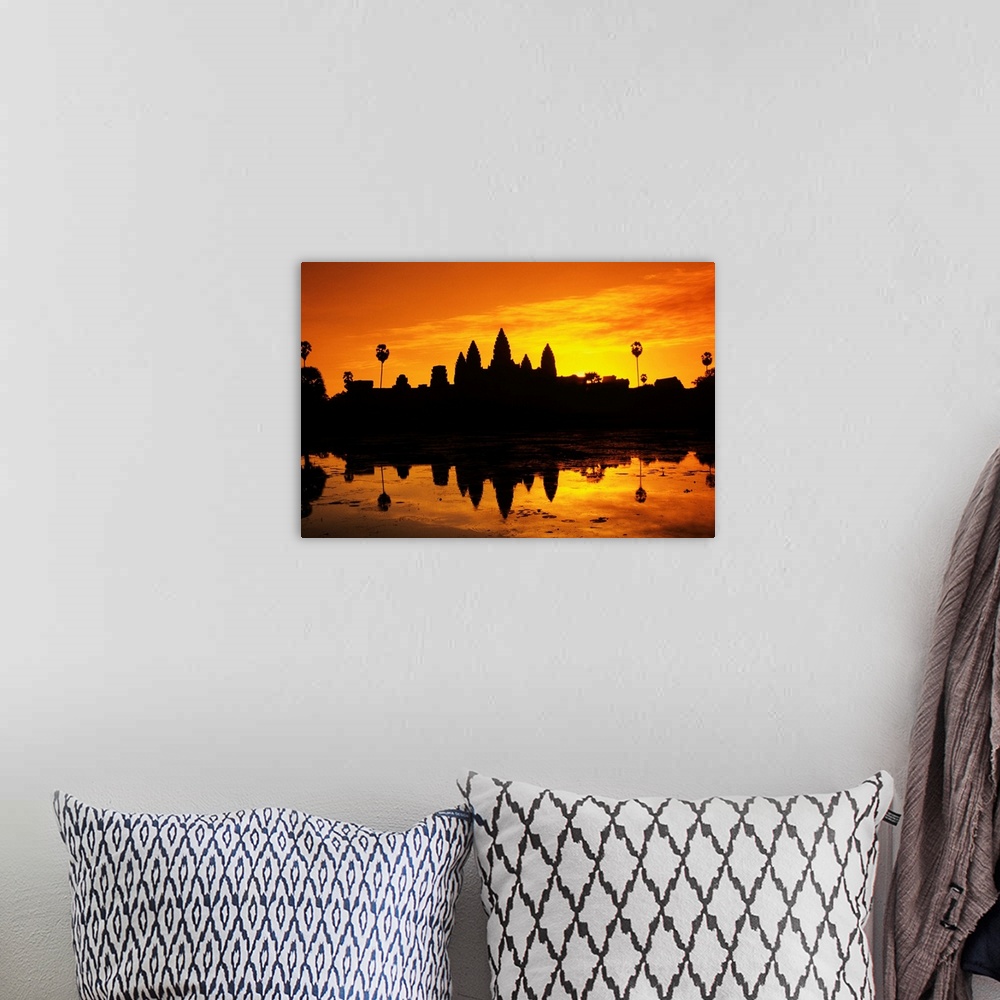 A bohemian room featuring Cambodia, Siem Reap, Angkor Wat, Silhouette Of Temple At Sunrise