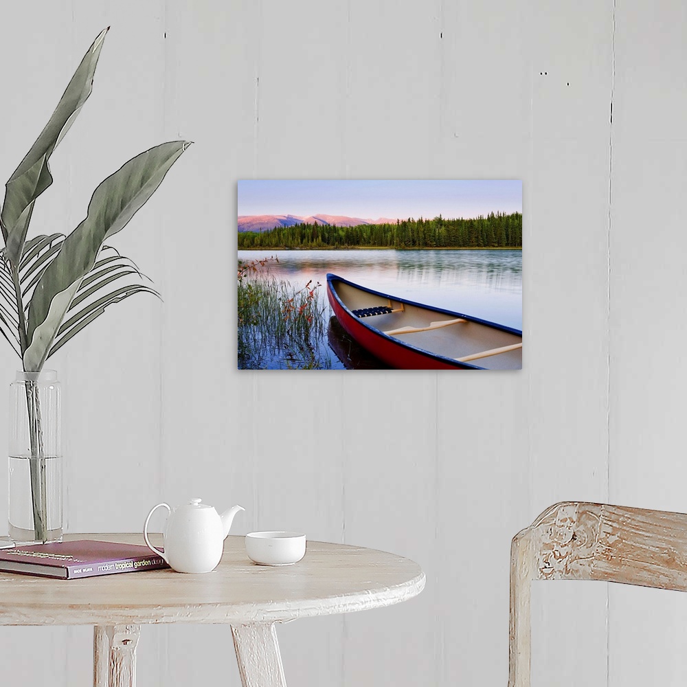 A farmhouse room featuring Canoe And Boya Lake At Sunset, Northern British Columbia, Canada