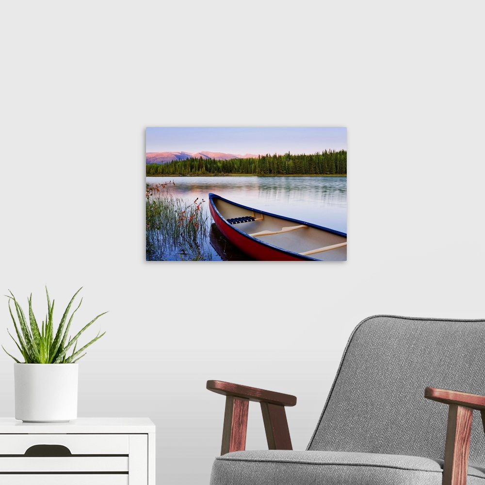 A modern room featuring Canoe And Boya Lake At Sunset, Northern British Columbia, Canada