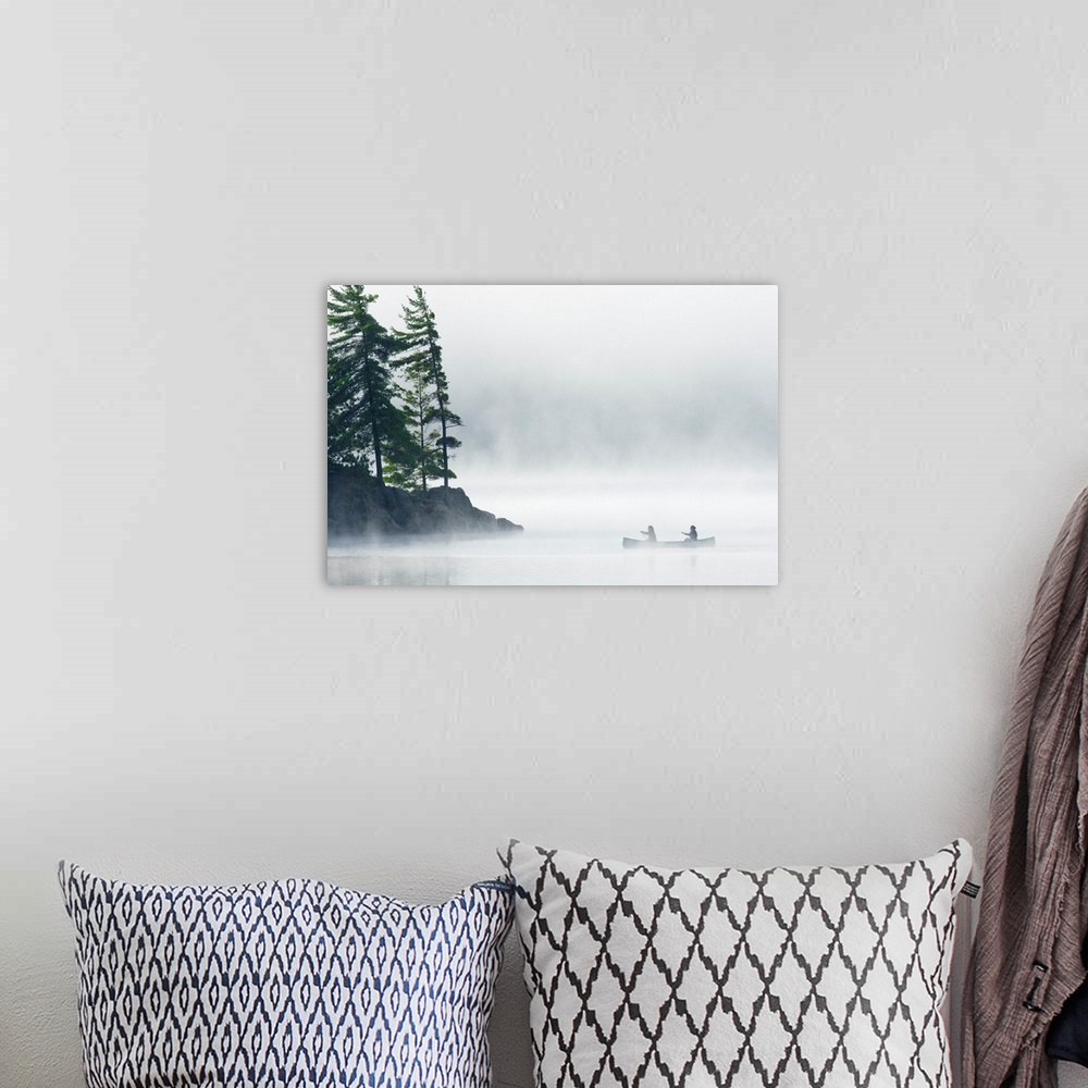 A bohemian room featuring Canoeing Through Fog On Lake Of Two Rivers, Ontario, Canada
