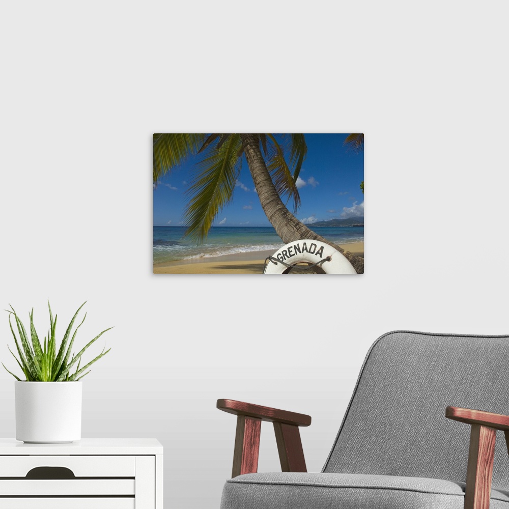 A modern room featuring Caribbean, Grenada, Life buoy with Grenada written on it, Magazine Beach