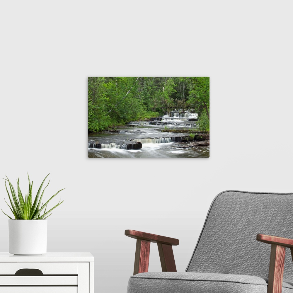 A modern room featuring Cascading Falls Along A Creek; Thunder Bay, Ontario, Canada