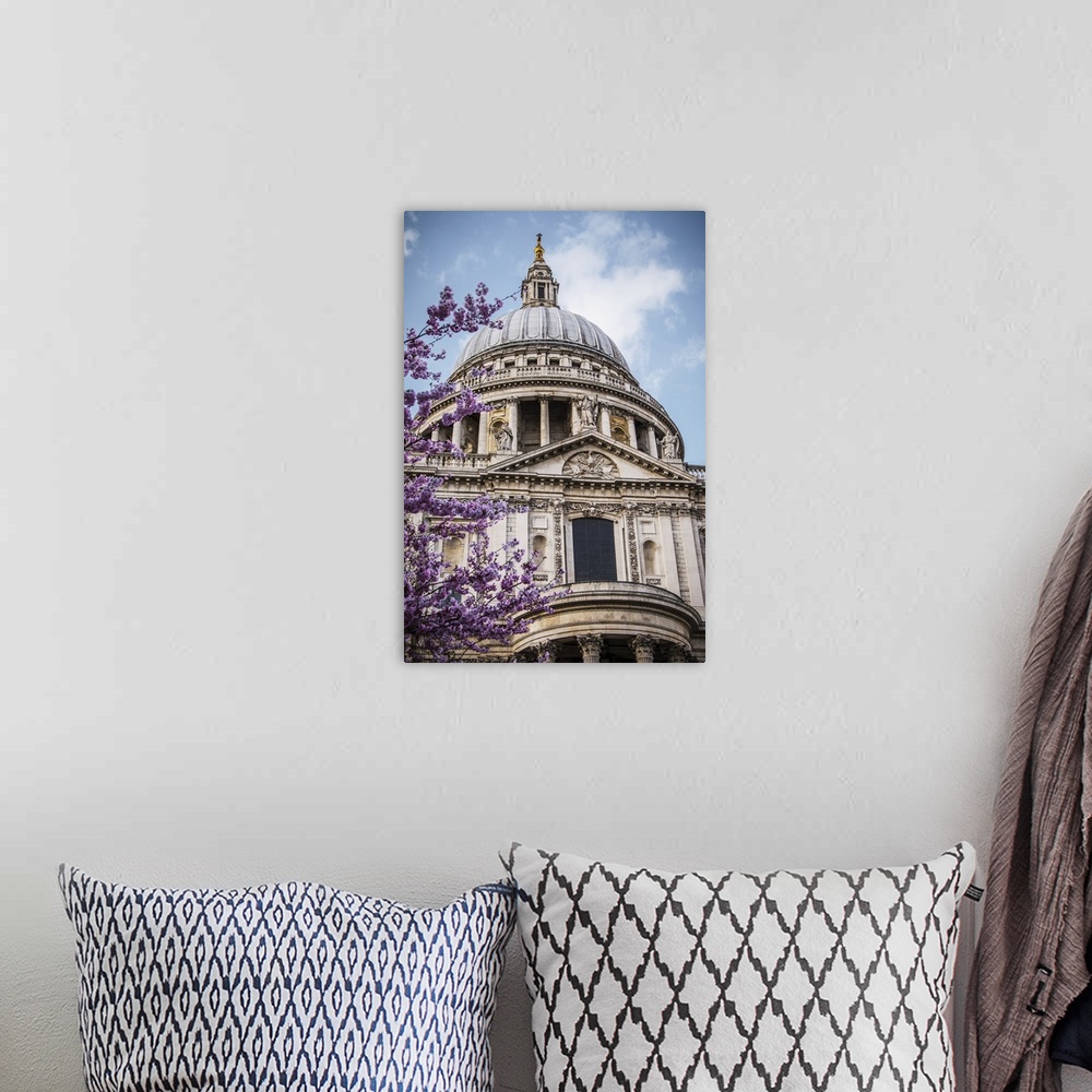 A bohemian room featuring A Cherry Blossom Tree Blooms Beautiful Pink Flowers In Front Of St. Paul's Cathedral; London, Eng...
