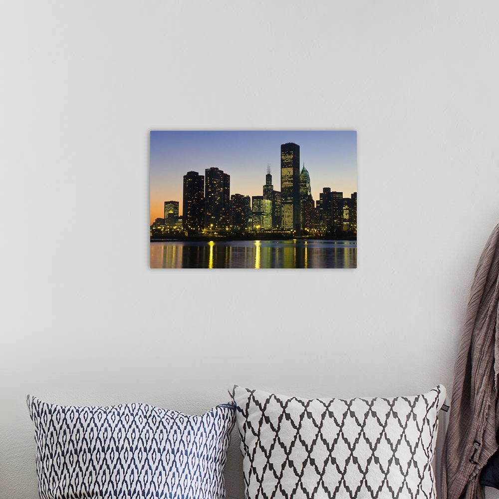 A bohemian room featuring Chicago Skyline At Night, Chicago, Illinois