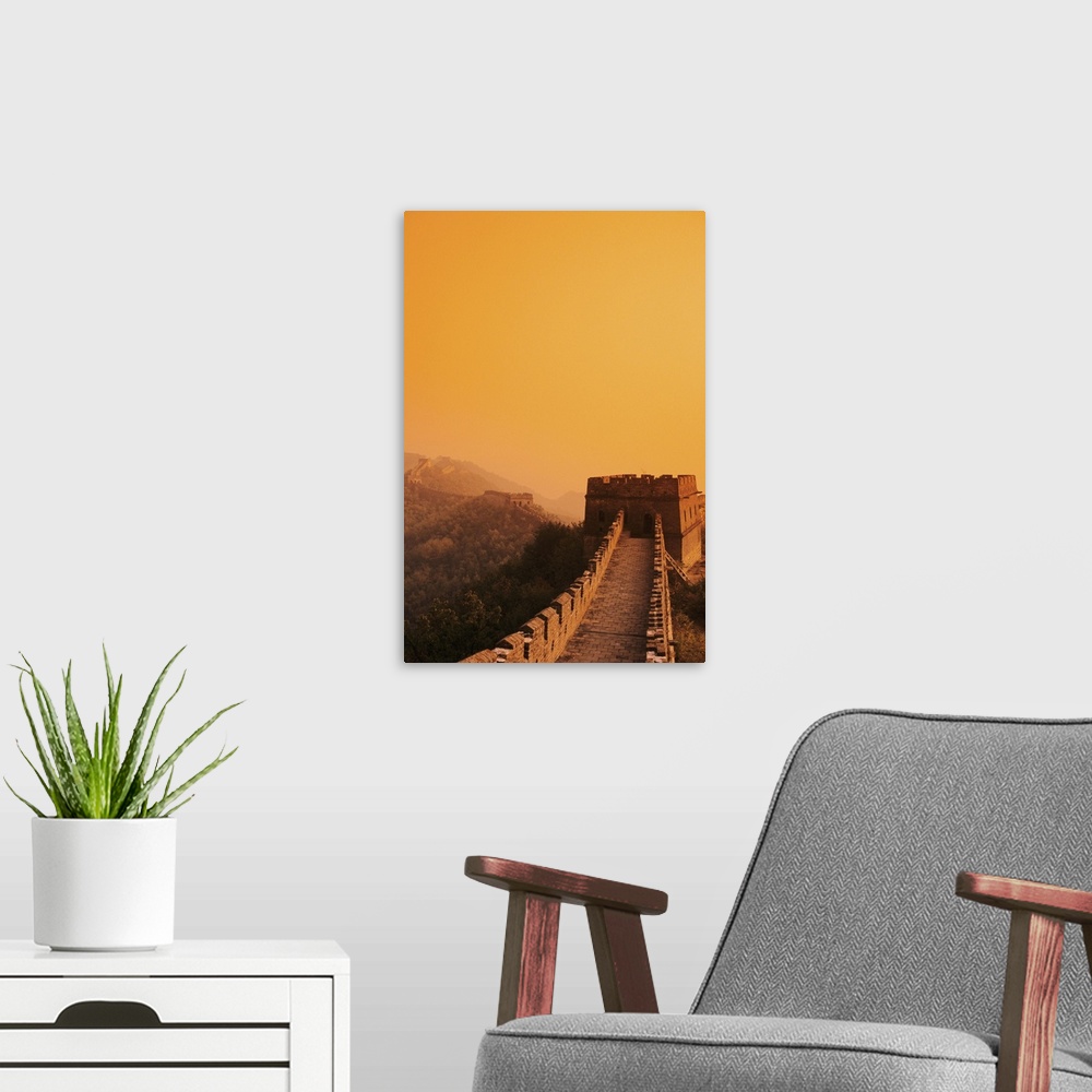 A modern room featuring China, Mu Tian Yu, The Great Wall Of China, Bright Orange Misty Sky