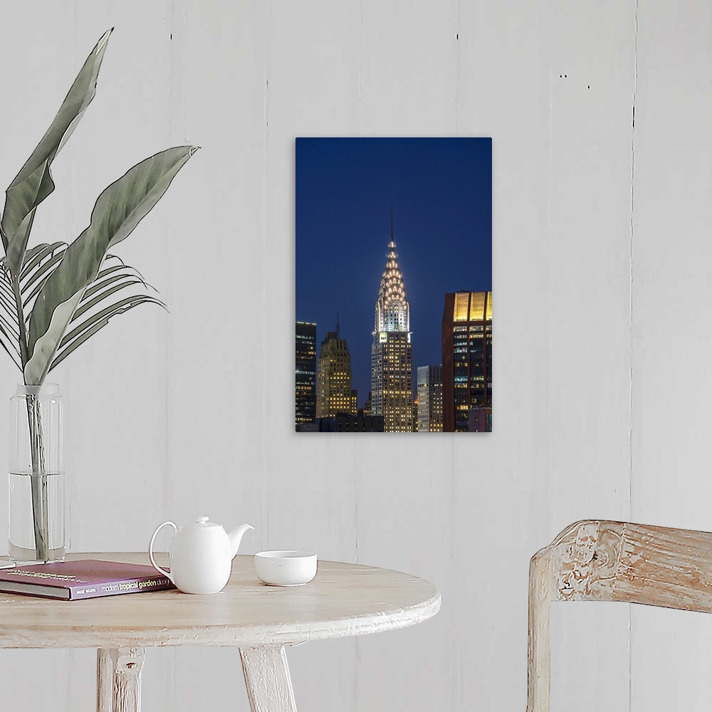 A farmhouse room featuring Chrysler Building at twilight. New York City, New York, United States of America.