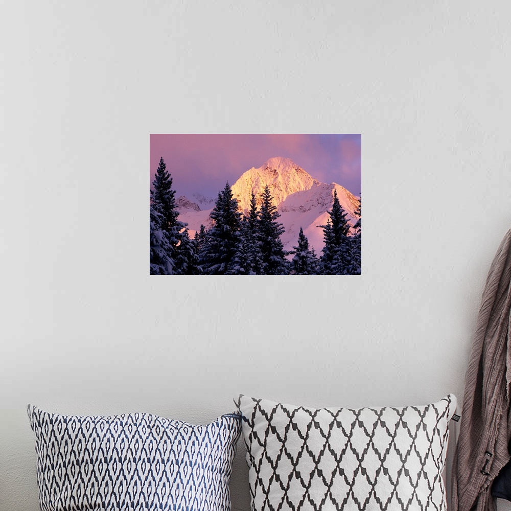 A bohemian room featuring Chugach Mtns Bathed in Alpenglow Above Girdwood AK SC Winter