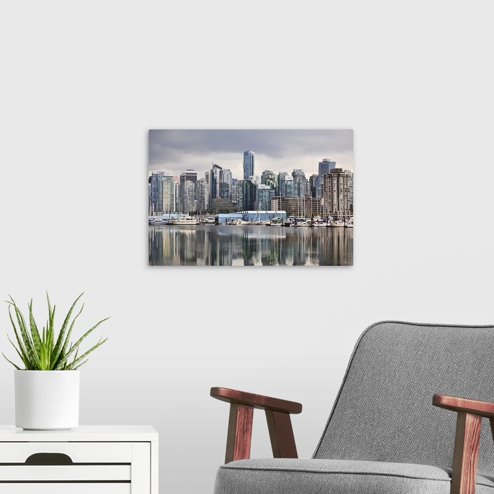 A modern room featuring City Skyline And Coal Harbour, Vancouver British Columbia Canada