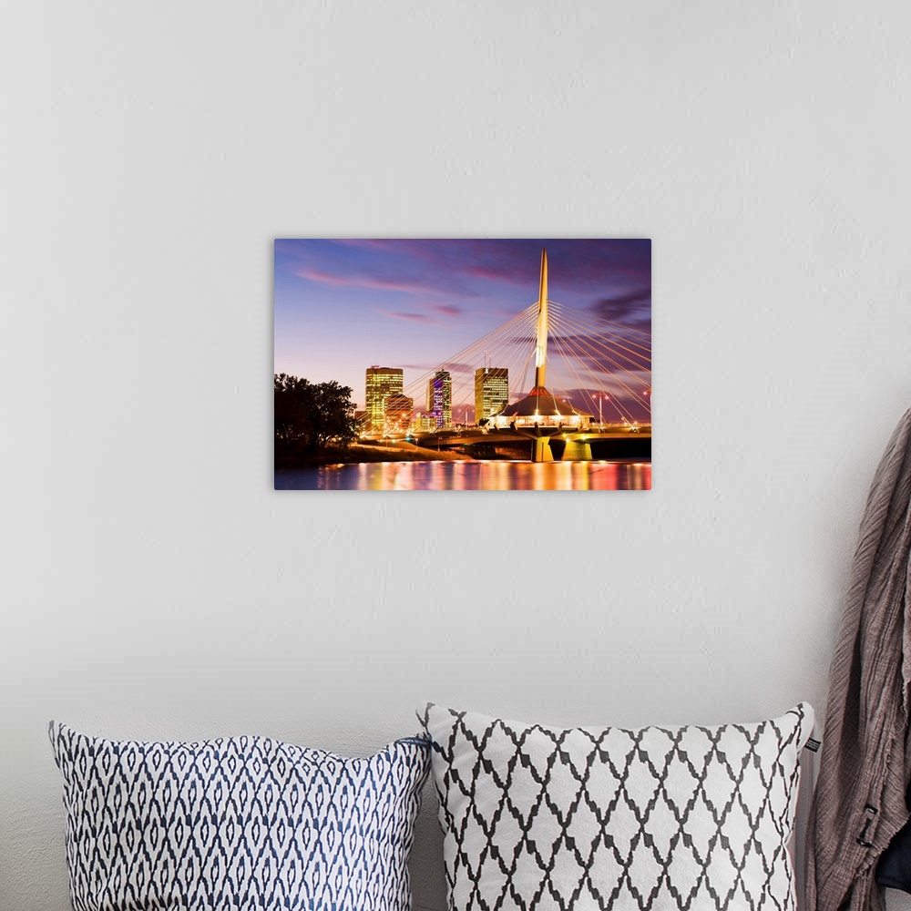 A bohemian room featuring City Skyline And Provencher Bridge At Dusk, Winnipeg, Manitoba, Canada