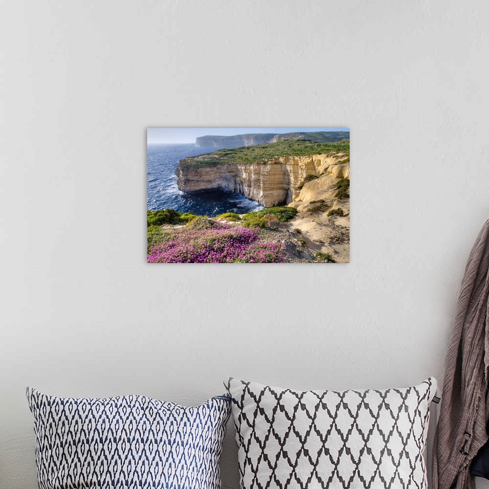 A bohemian room featuring Cliffs Along Ocean With Wildflowers