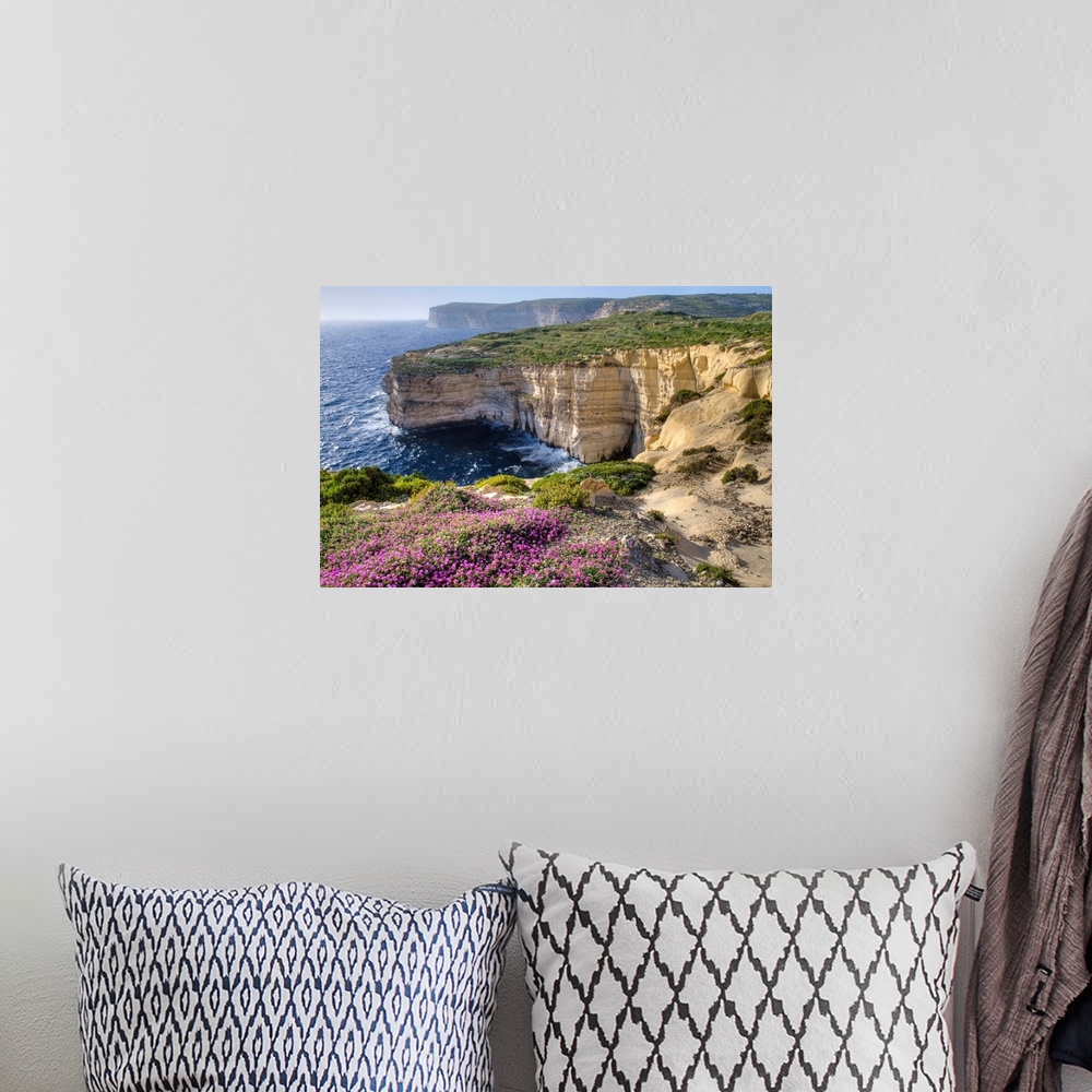 A bohemian room featuring Cliffs Along Ocean With Wildflowers