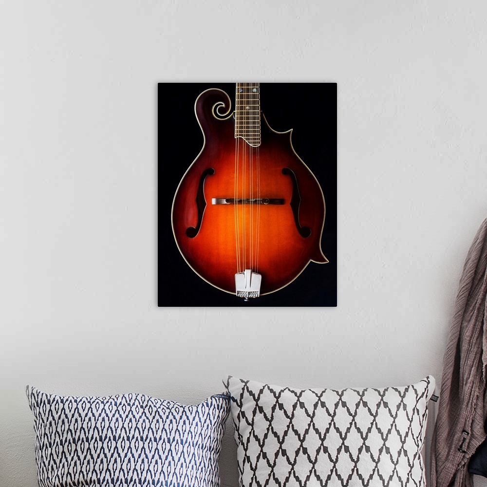 A bohemian room featuring Close-up of a mandolin.
