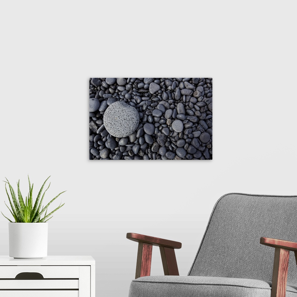 A modern room featuring Close-up of smooth rocks on a beach, Iceland