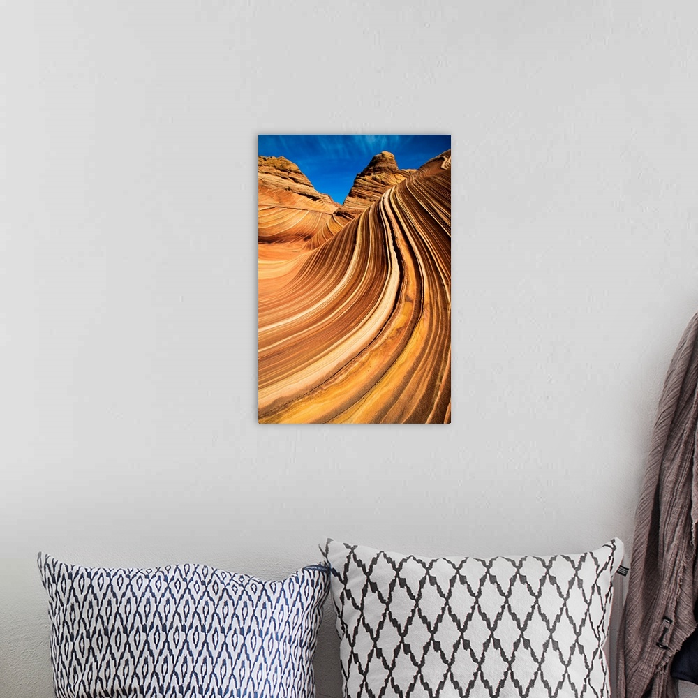 A bohemian room featuring Close-up of The Wave, colorful sandstone rock formation of the Coyote Buttes in the Paria Canyon-...