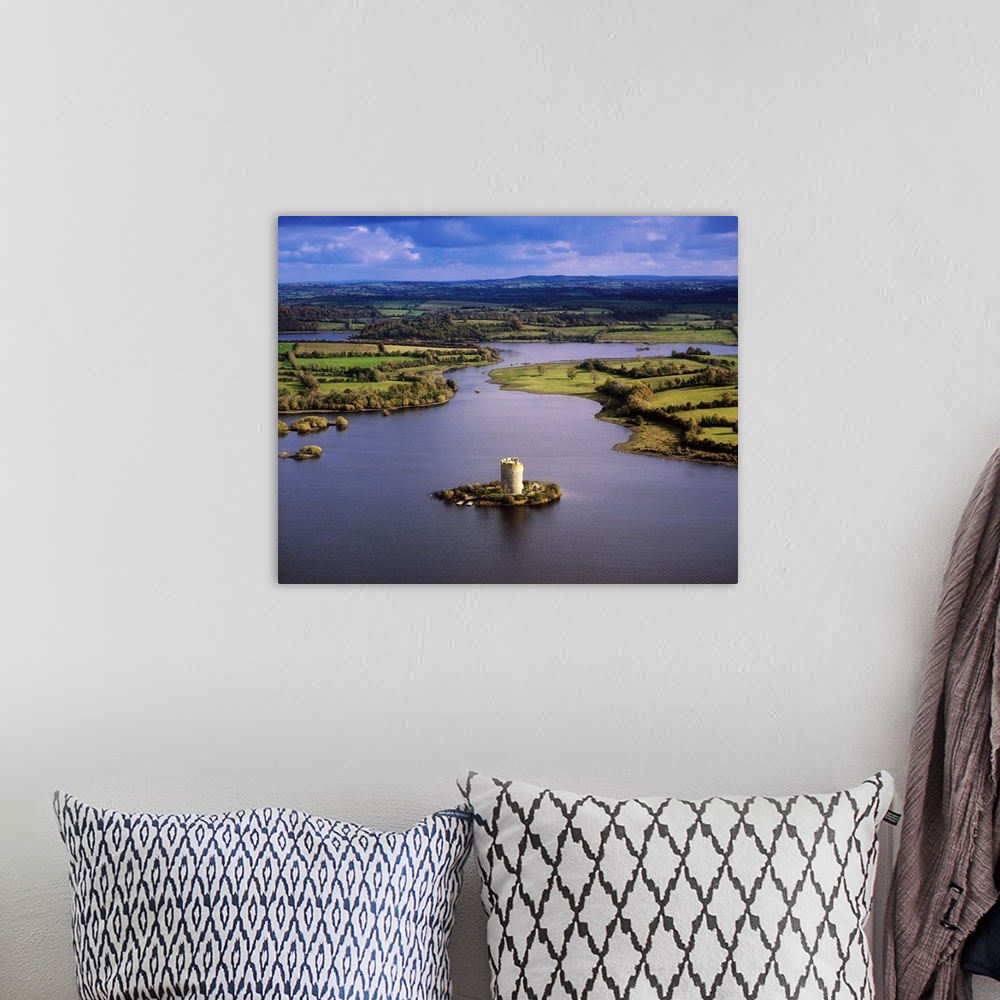 A bohemian room featuring Cloughoughter Castle, County Cavan, Ireland, Aerial View Of Lough Oughter
