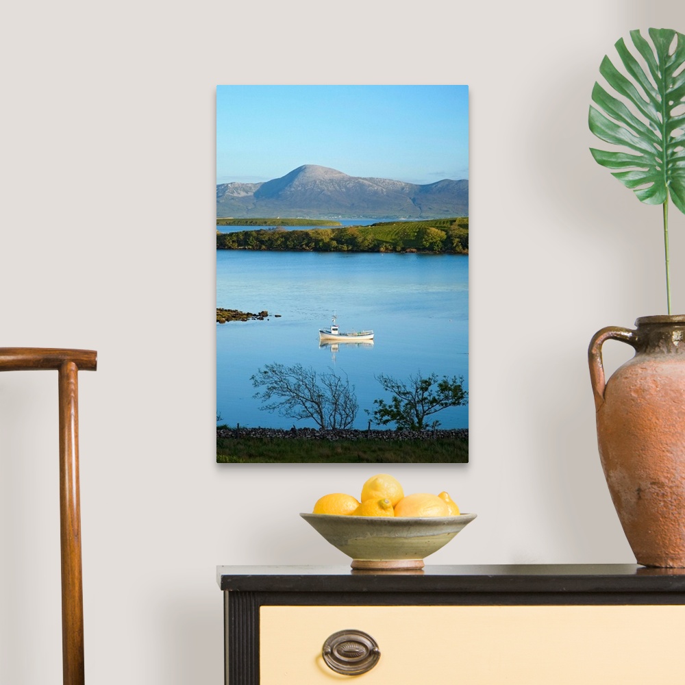 A traditional room featuring Co Mayo, Ireland; Fishing Boat In Clew Bay Beneath Croagh Patrick
