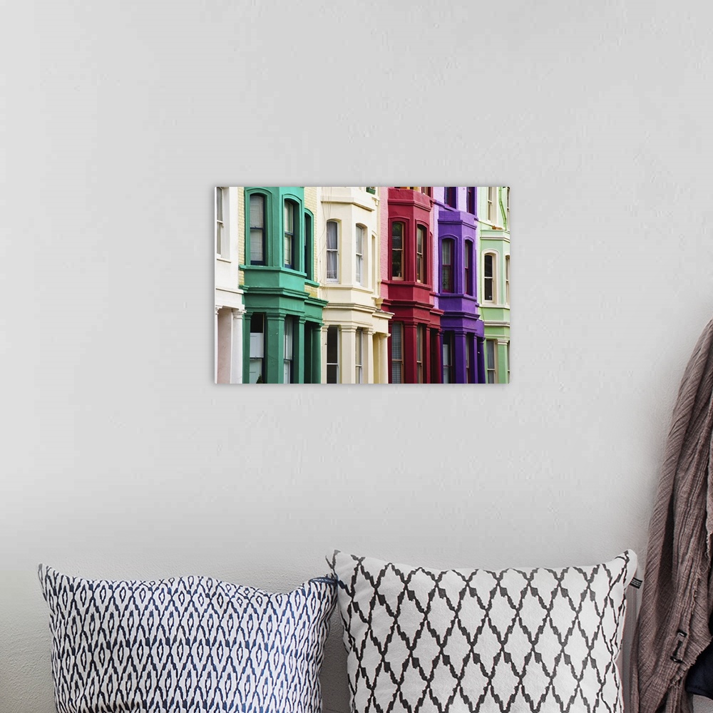A bohemian room featuring Colourful residential buildings in a row, Notting Hill, London, England