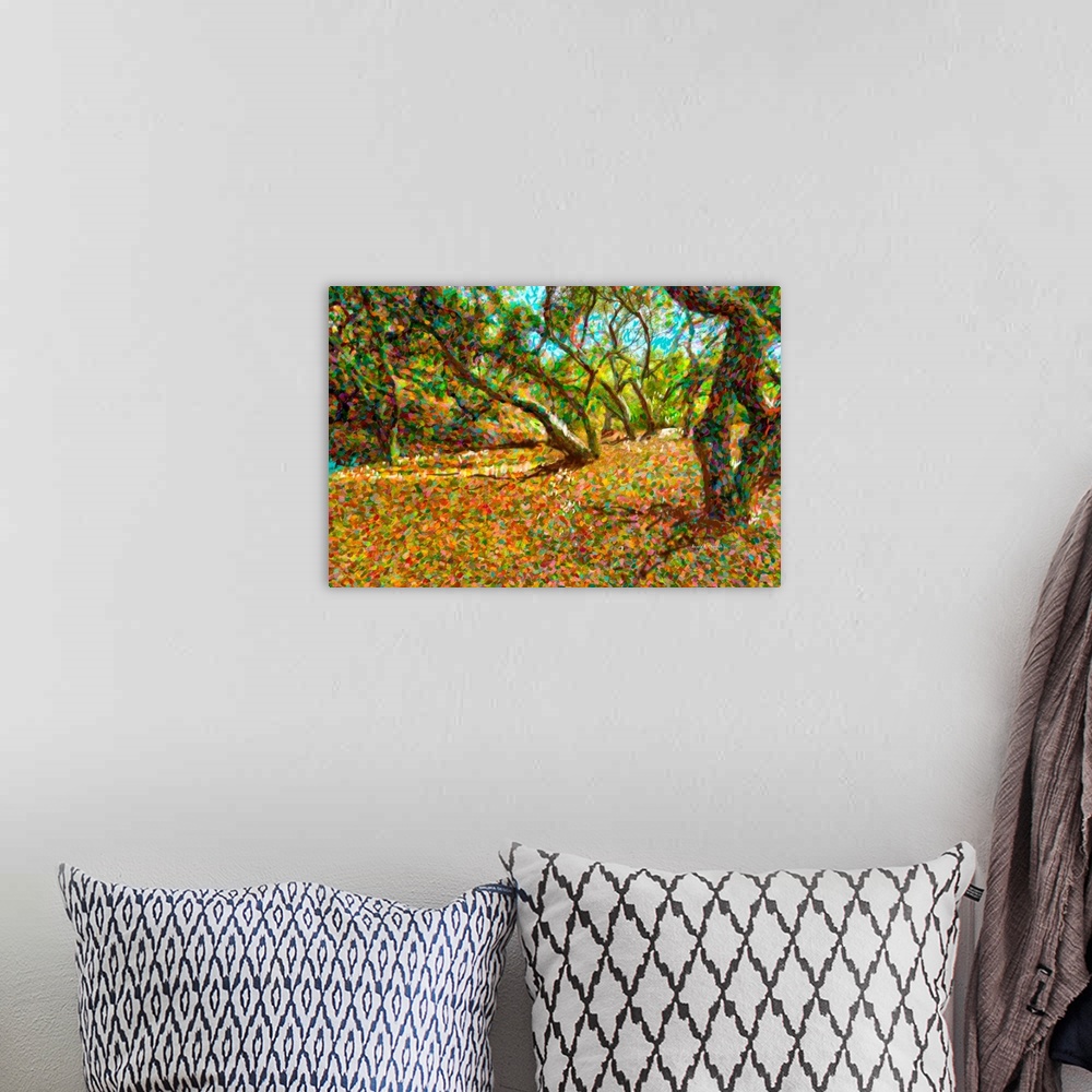 A bohemian room featuring Computer Generated Image Of Autumn Coloured Leaves Fallen From Trees.