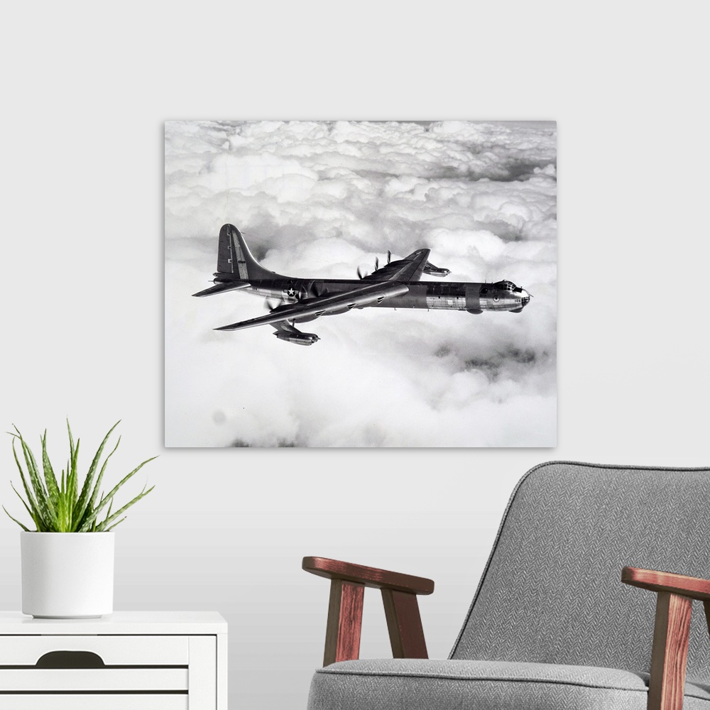 A modern room featuring Photograph of a Convair B36 Peacemaker. The Convair B36 Peacemaker was a strategic bomber plane b...